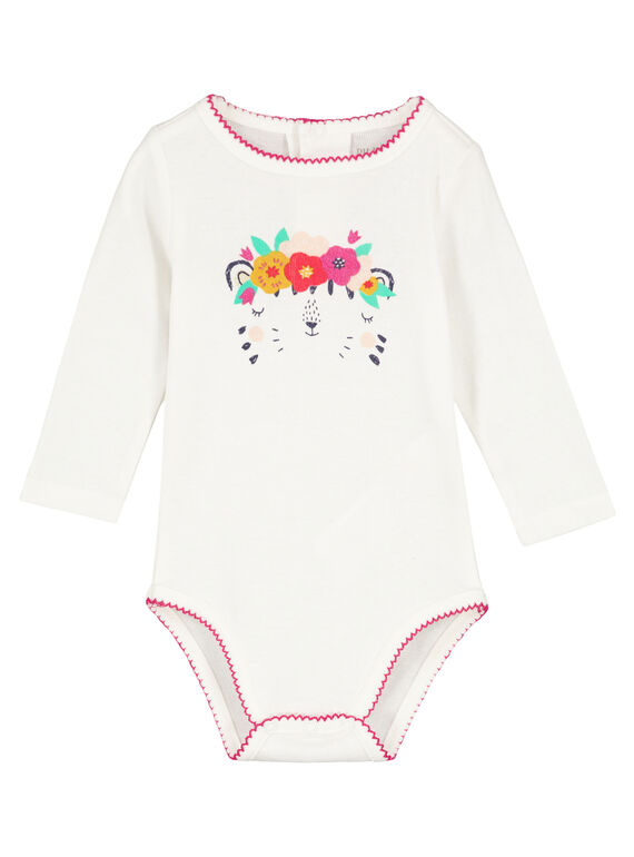 Body manches longues écru en rib layette fille GEFIBODLEO / 19WH13N5BDL001