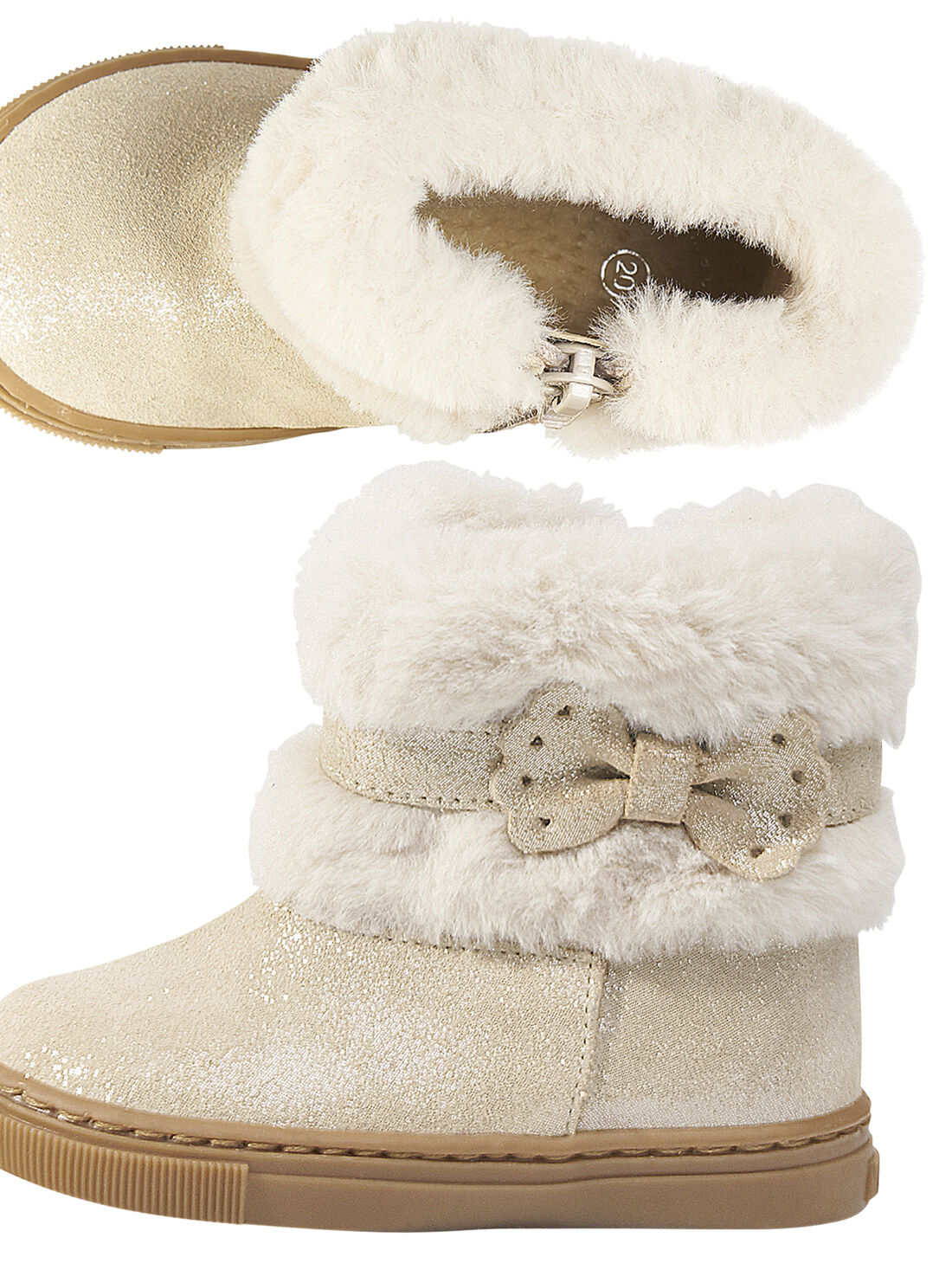 Boots col fourrure croûte de cuir à paillettes beige bébé fille : Catalogue  DPAM bébé | DPAM