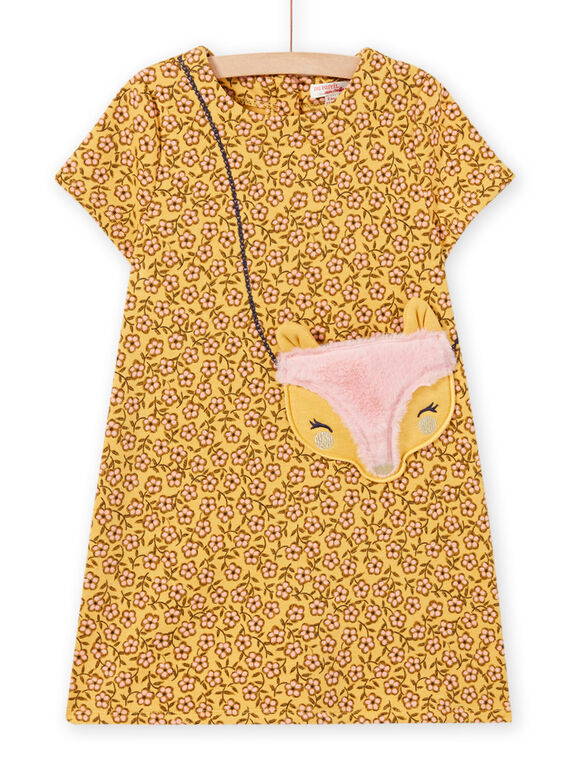 Robe jaune imprimé fleuri et animation sac enfant fille MASAUROB4 / 21W901P4ROBB107