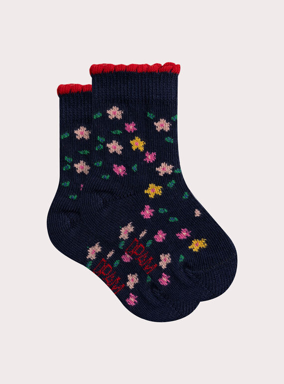 Chaussettes marine fleuries pour bébé fille  VYIROSOQ / 24WI09H3SOQ070