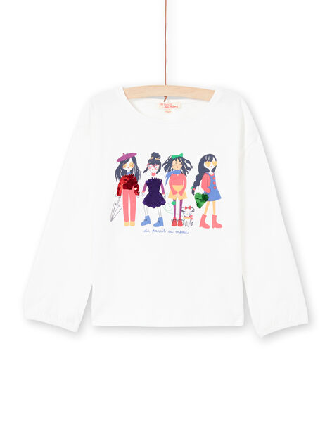 T-shirt écru motif fantaisie à sequins réversibles enfant fille MAMIXTEE4 / 21W901J5TML001