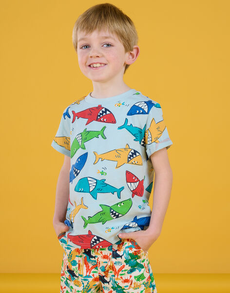 T-shirt bleu à imprimé requins ROPOPTI1 / 23S902X2TMCC206