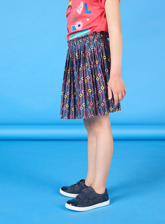 Jupe rose et bleue imprimé fleuri enfant fille LAHAJUP / 21S901X1JUP070
