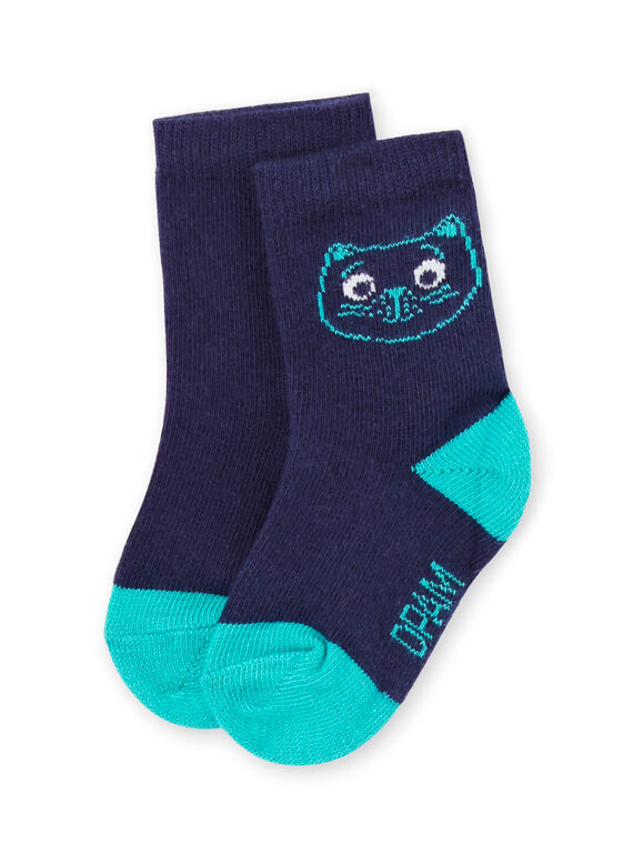 Chaussettes bleues à motifs tête de chat bébé garçon MYUJOCHOU4 / 21WI1011SOQ713
