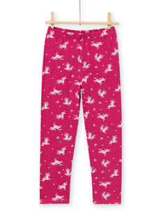 Ensemble pyjama T-shirt et pantalon rose foncé enfant fille MEFAPYJLIC / 21WH1173PYGD312