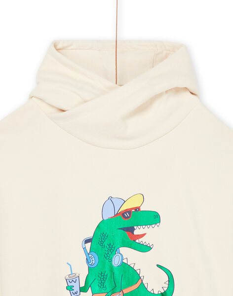 Sweat à capuche blanc crème à motif dinosaure ROPURSWE2 / 23S902L1SWEA002
