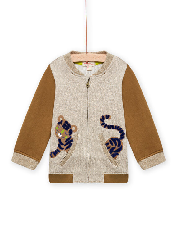 Gilet beige chiné et marron à motif tigre bébé garçon MUKAGIL / 21WG10I1GIL604