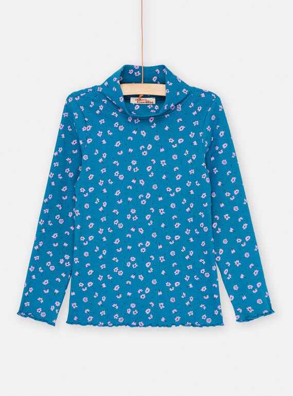 Sous-pull bleu pétrole à imprimé fleuri pour fille SAJOSOUP6 / 23W901N9SPL215