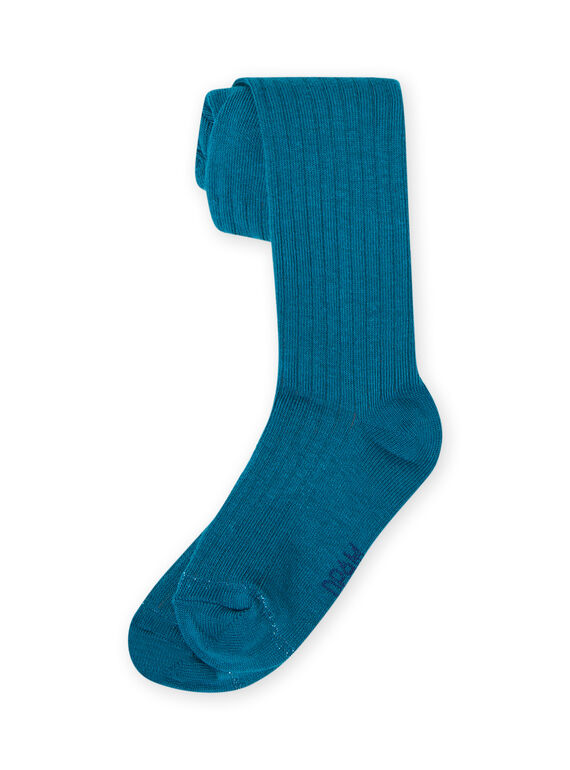 Collant uni côtelé bleu canard enfant fille MYAJOCOL4 / 21WI0118COL714