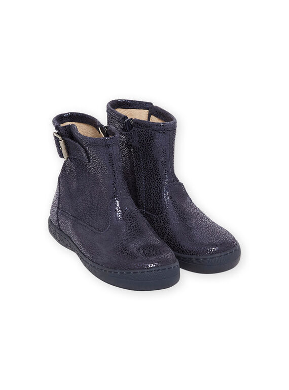 Bottines bleu marine en cuir enfant fille MABOOTMATERN / 21XK3551D0D070