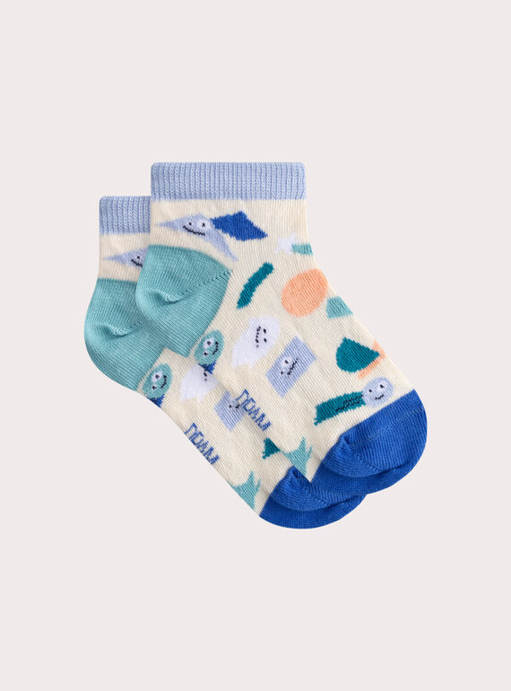 Socquettes crème à motif fantaisie pour garçon WYOJOSOQ5 / 25SI02M5SOQA002
