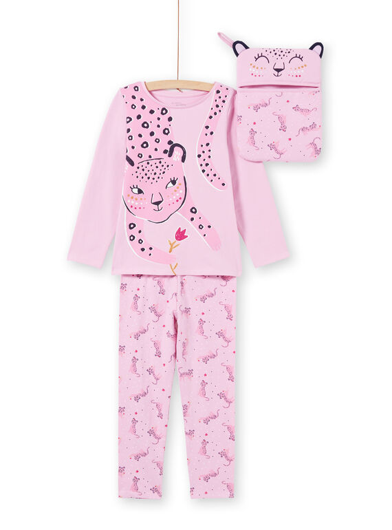 Ensemble pyjama T-shirt et pantalon rose enfant fille MEFAPYJAGU / 21WH1171PYGH700