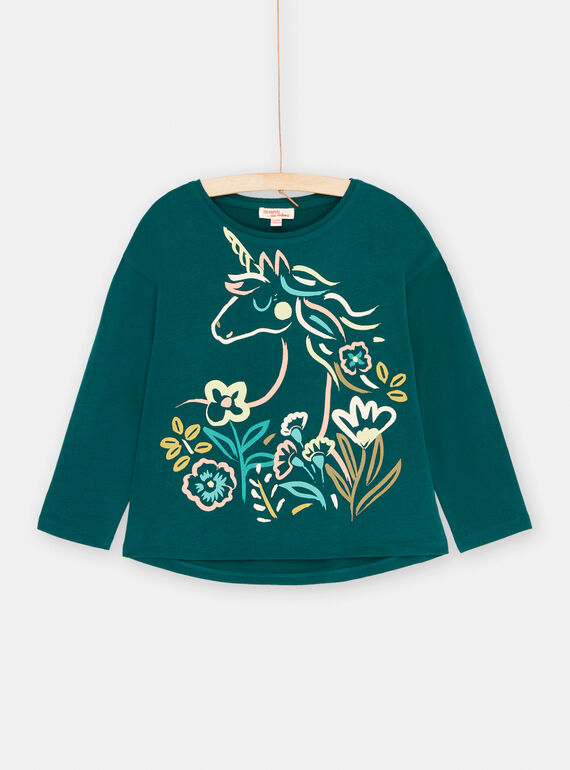 T-shirt bleu canard à motif licorne pour fille SADUTEE1 / 23W901P2TML714