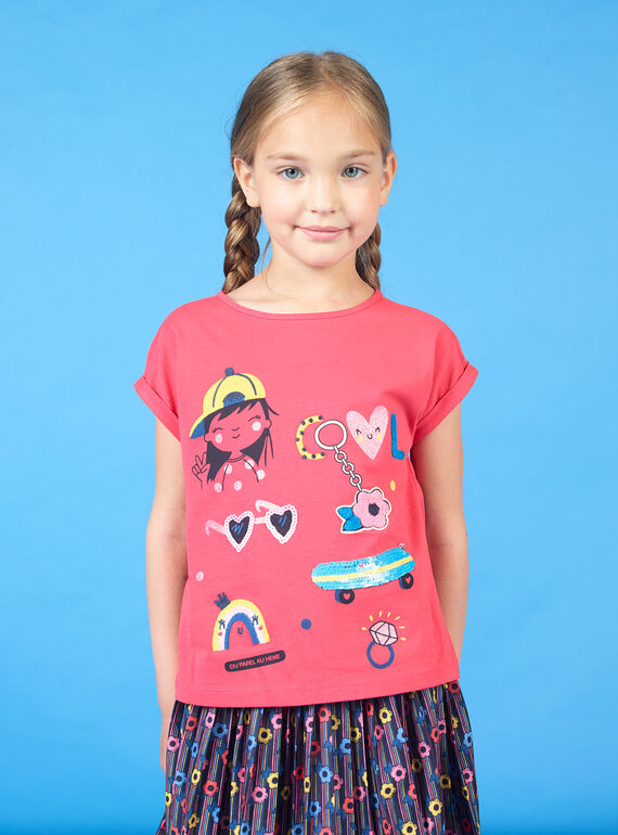 T-shirt rose motifs fantaisie enfant fille LAHATI1 / 21S901X1TMCF506
