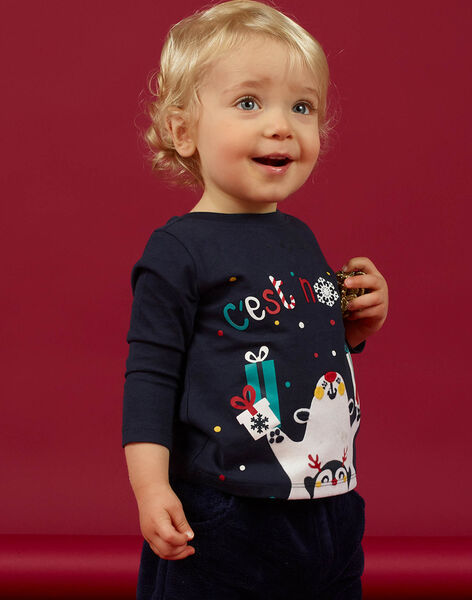 T-shirt bleu marine à motifs Noël fantaisie bébé garçon MUNOTEE / 21WG10Q1TML070