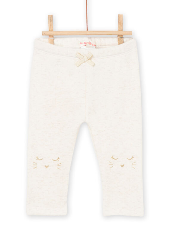 Pantalon beige chiné à motif tête d'animal sur les genoux PIJOPANDOU1 / 22WG09D1PANA011