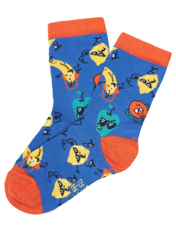 Chaussette garçon bleu avec motif fruit multicolor.  JYOVICHO1 / 20SI02D1SOQ703