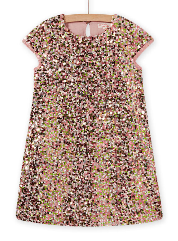 Robe rose à sequins enfant fille MANOROB2 / 21W901Q2ROB303