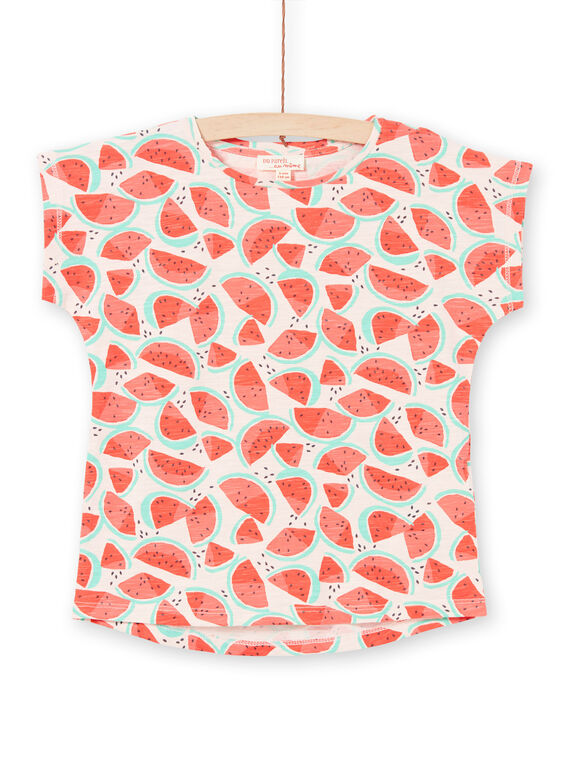 T-shirt rose et rouge imprimé pastèque enfant fille LAJOTI6 / 21S901FAD31D322