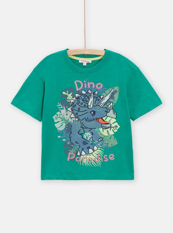 T-shirt vert animation dinosaure pour garçon TOCOTI1 / 24S902N2TMCG603