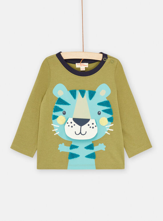 T-shirt kaki et turquoise à manches longues SUDUTEE1 / 23WG10P1TML617