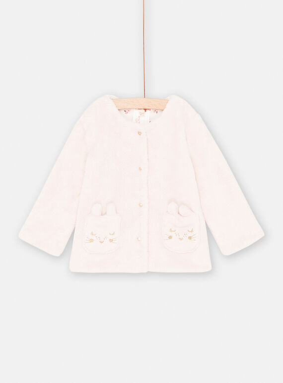 Cardigan rose dragée en soft boa réversible bébé fille SIJOCAR2 / 23WG09M1CARD310