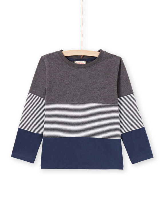 T-shirt gris chiné et bleu marine enfant garçon MOJOTIDEC3 / 21W90222TML944