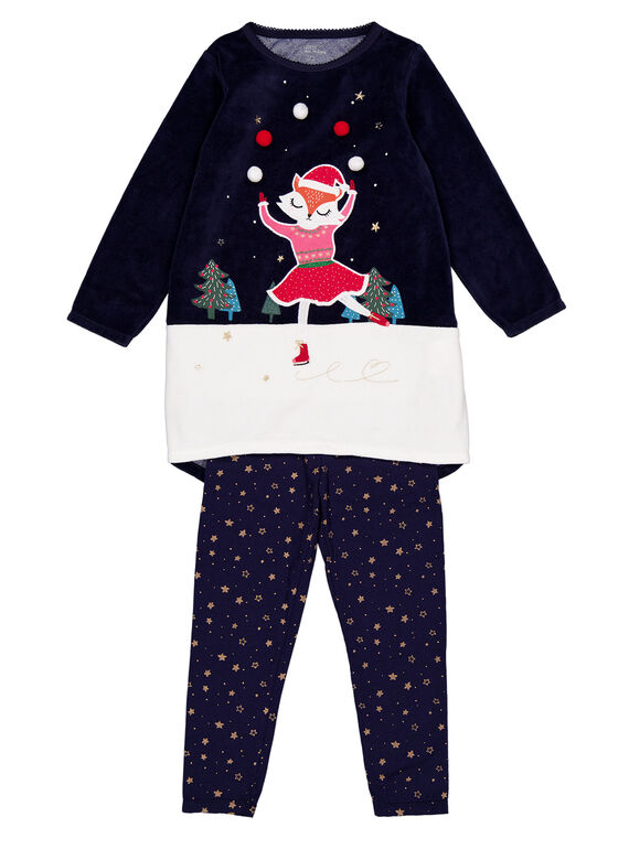 Chemise de nuit en velours et legging en jersey Noël enfant fille  GEFACHUNO / 19WH11T1CHN070