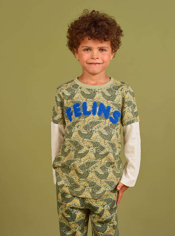 T-shirt vert kaki imprimé léopard enfant garçon MOKATEE3 / 21W902I2TML612