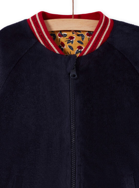 Cardigan teddy réversible bleu nuit enfant fille MAMIXCAR2 / 21W901J1CARC205