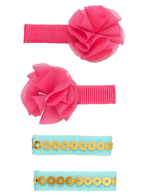 Lot de 4 clips - 2 roses (avec fleurs T/T) et 2 turquoises avec sequins OR  JYAWECLIC1 / 20SI0191BRT955