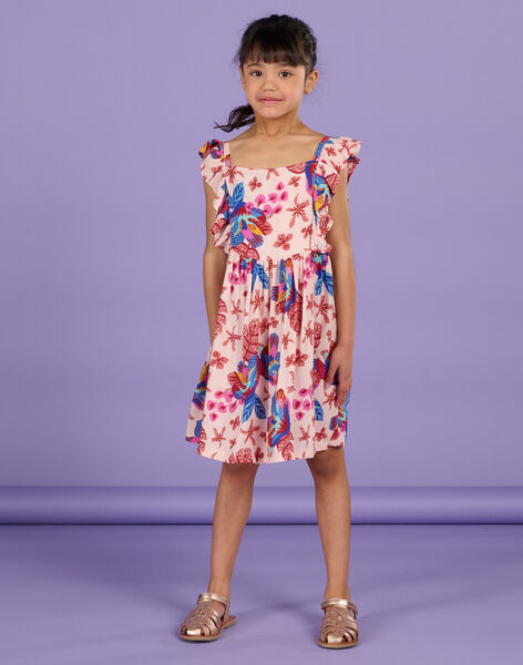 Robe Rose poudré à imprimé exotique Enfant Fille RAMUMROB3 / 23S901G2ROBD327