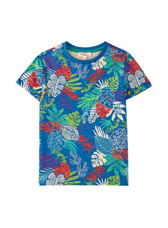 Tee shirt garçon bleu outremer imprimé feuillage tropical JOSAUTI4 / 20S902Q3TMC707