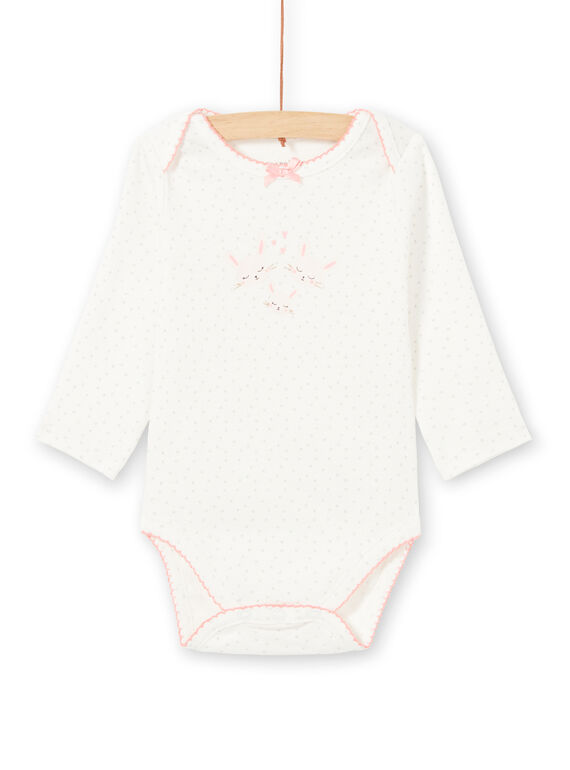 Body blanc manches longues motifs lapins roses bébé fille MEFIBODAMO / 21WH13B8BDL001