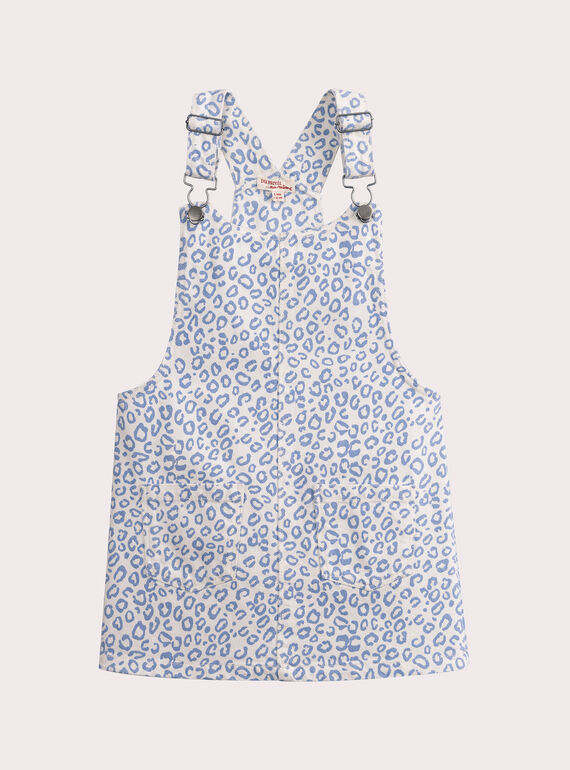 Robe-salopette bleue à imprimé léopard pour fille VADAROB2 / 24W90121ROB001