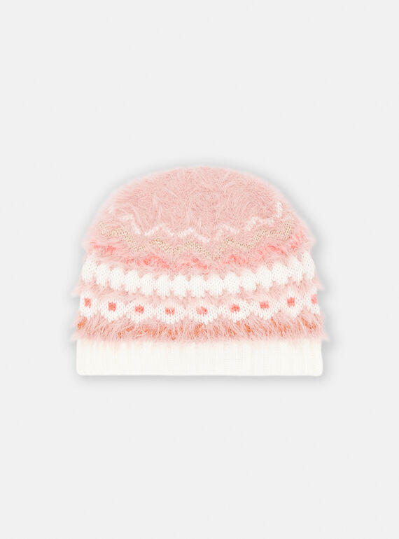 Bonnet rose à motif jacquard pour fille SYAJOBON7 / 23WI01O2BON303