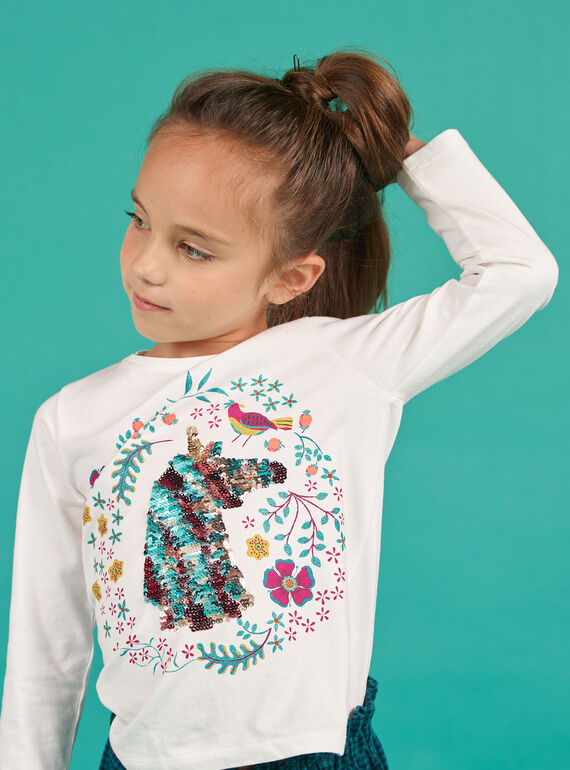 T-shirt motif licorne en sequins réversibles enfant fille MATUTEE2 / 21W901K4TML001
