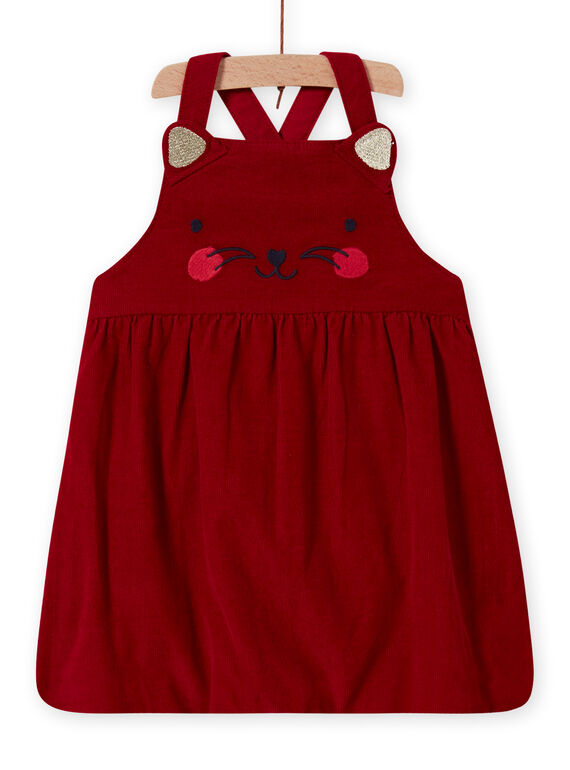 Robe boule rouge en velours à motif chat bébé fille MIMIXROB2 / 21WG09J3ROB511