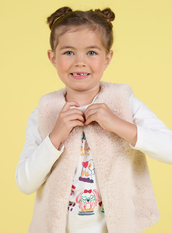 Gilet en fausse fourrure réversible écru enfant fille MAMIXCAR3 / 21W901J3CAR009