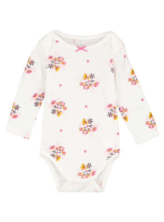 Body manches longues écru en rib layette fille GEFIBODLUN / 19WH13N4BDL001