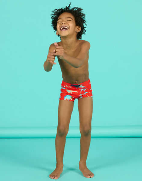 Maillot de bain rouge orangé à imprimé dinosaures enfant garçon NYOMERSHODIN / 22SI02L4MAIF527
