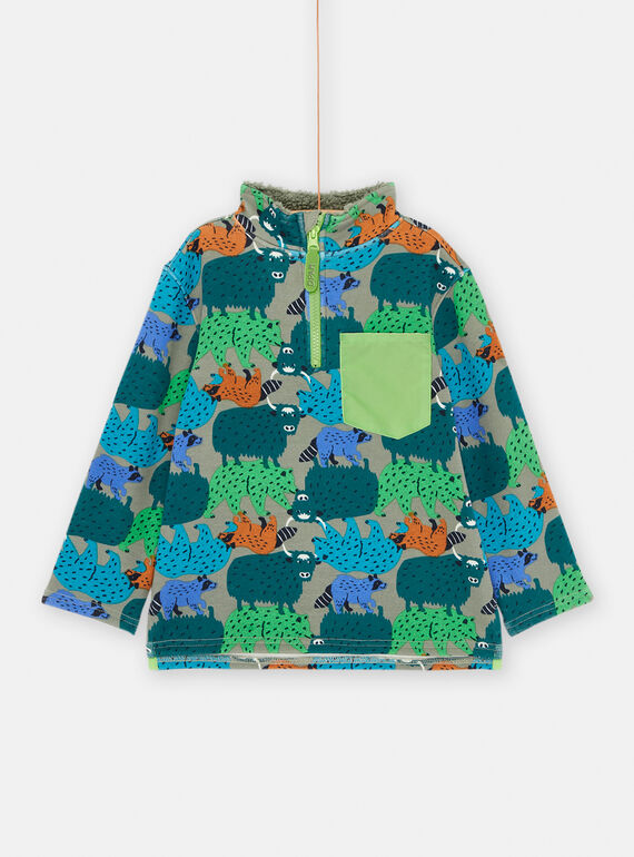 Sweat vert de gris à imprimé animalier pour garçon SODUSWE1 / 23W902P2SWE631