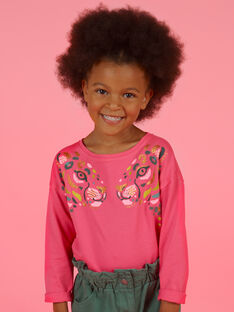 T-shirt manches longues rose à motifs léopards enfant fille MAKATEE2 / 21W901I1TMLD305