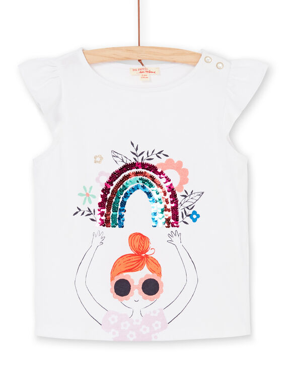 T-shirt manches courtes, imprimé fillette et arc-en-ciel en sequins magiques LAVITI3 / 21S901U1TMC000