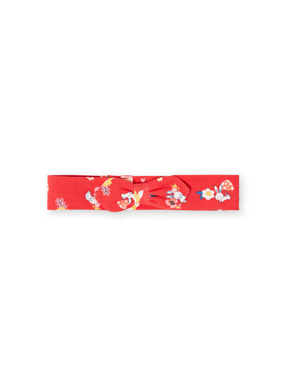 Bandeau rouge imprimé lapins et fleurs bébé fille LYIHABAND / 21SI09X1BAN505