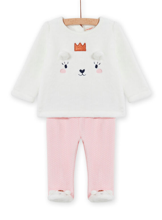 Ensemble pyjama en soft boa motif ourson bébé fille MEFIPYJOUR / 21WH1391PYJ001