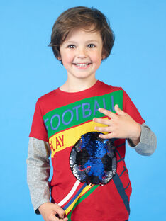 T-shirt rouge motif ballon à sequins réversibles enfant garçon LOHATEE / 21S902X1TML050