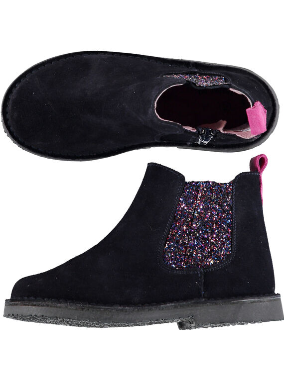 Chelsea boots croûte de cuir marine enfant fille GFBOOTMAR / 19WK35IDD0D070