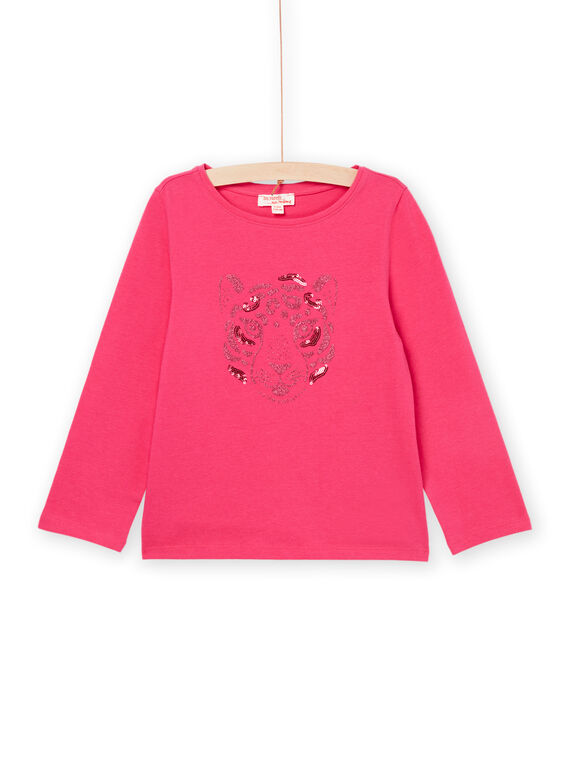 T-shirt manches longues rose à animation tigre PAJOYTEE7 / 22W901BATMLD320