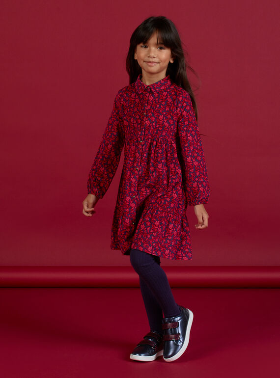 Robe bleue col chemise à imprimé fleuri enfant fille MAFUNROB3 / 21W901M2ROBH703